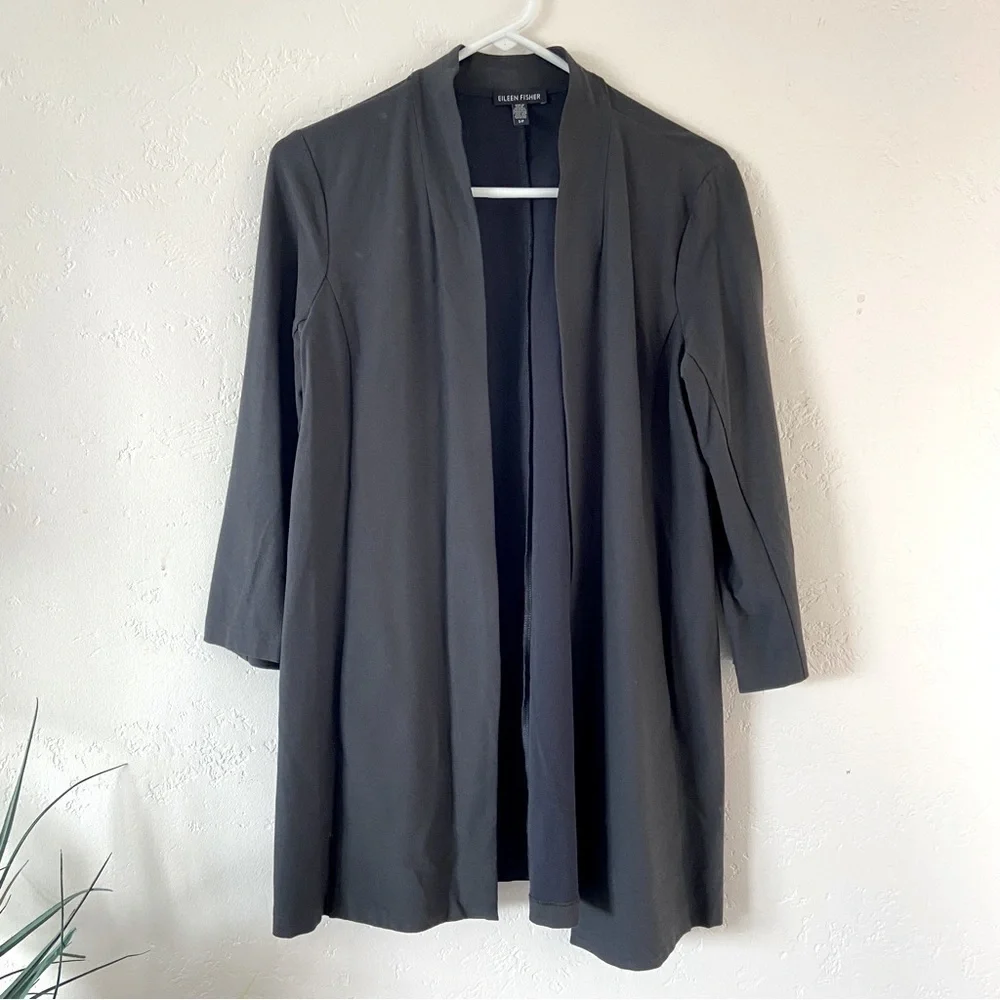 EILEEN FISHER Lagnelook Charcoal GrayOpen Front Cardigan Jacket Size Oversized S